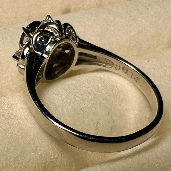 Platinum Natural Blue Sapphire & Diamond Jewelry Women Engagement Ring Size 4.9